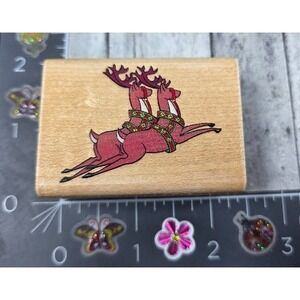 Comotion Reindeer Pair #790 Christmas Holiday 1994 Rubber Stamp Wood #A17
